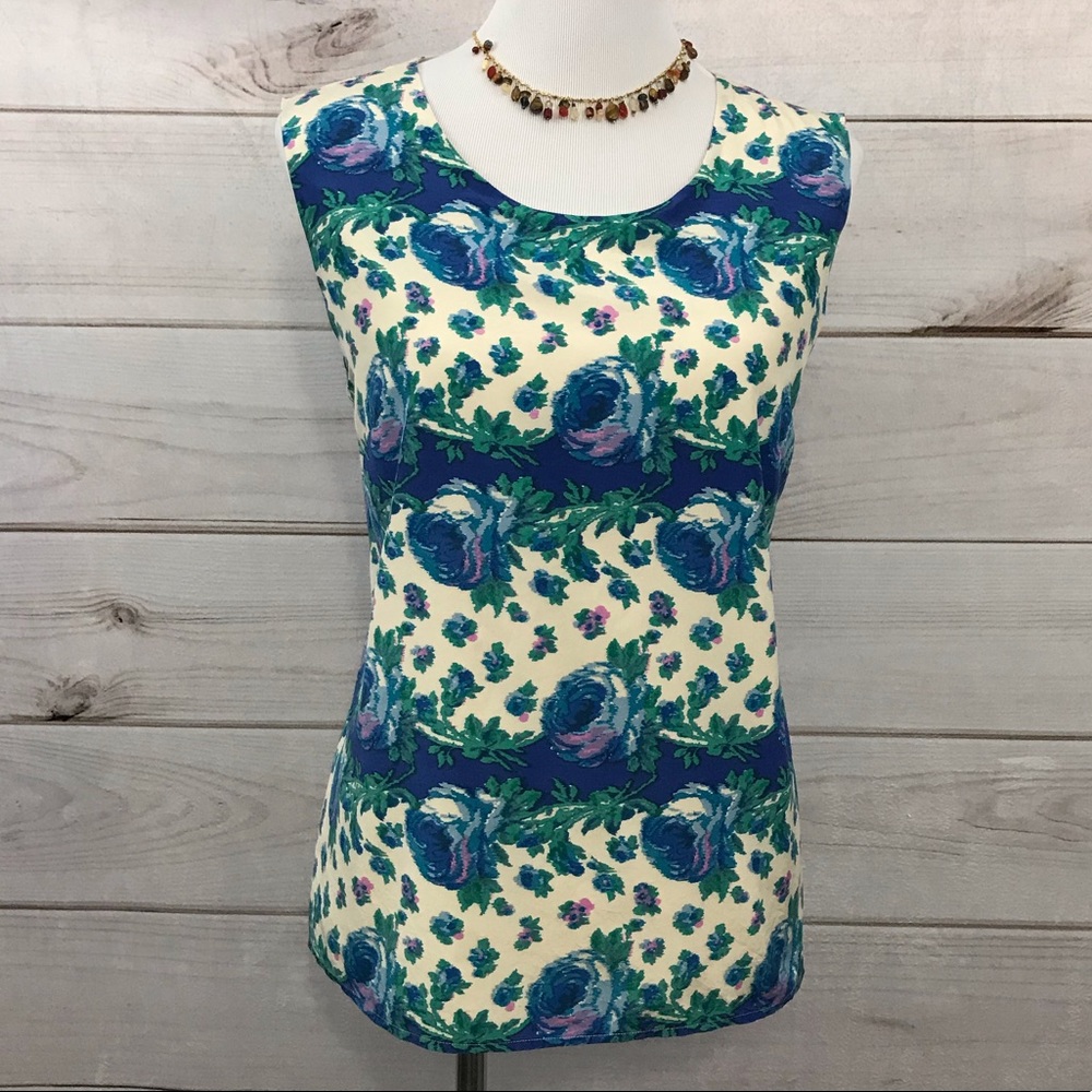 Talbots Sleeveless Tank Size 14 Blue Floral Print